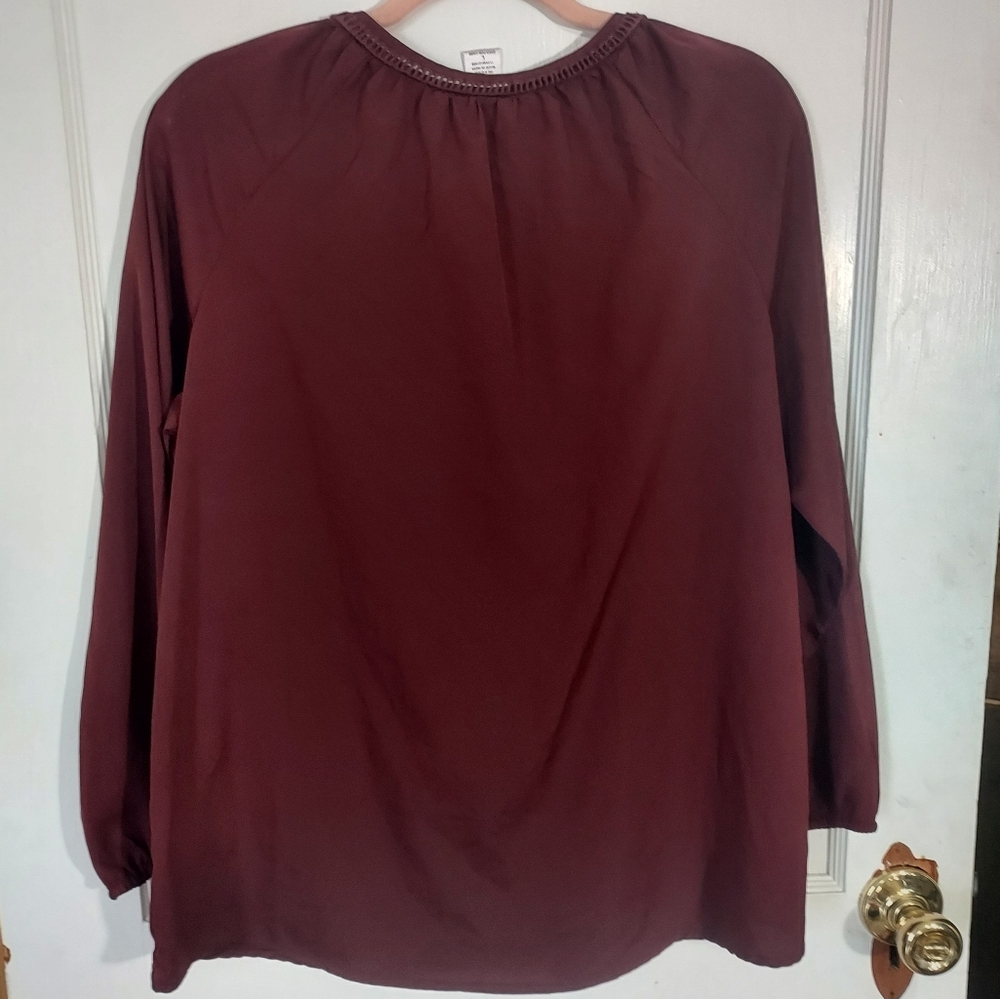 Rebecca Malone Burgundy Tunic Smock Blouse Size Large - Picture 4 of 5